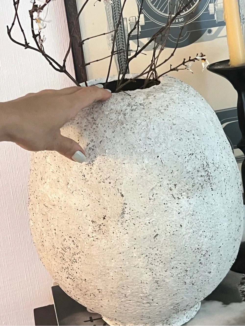 13” Large Handmade Papier-Mâché Vase | Organic Textured Art Vessel | Neutral Dec